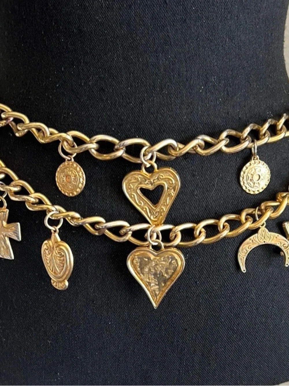 ESCADA Women's Vintage Couture Gilded Gold Chain Link Charm Medallion Belt